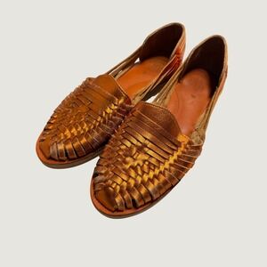 Espiritu Womens Metallic Copper Woven Leather Huarache Sandals Flat Shoes Size 8